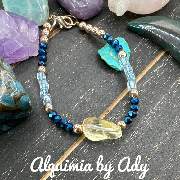 Citrine bright yellow gold tennis lux  beaded bracelet - Picture 1 of 4